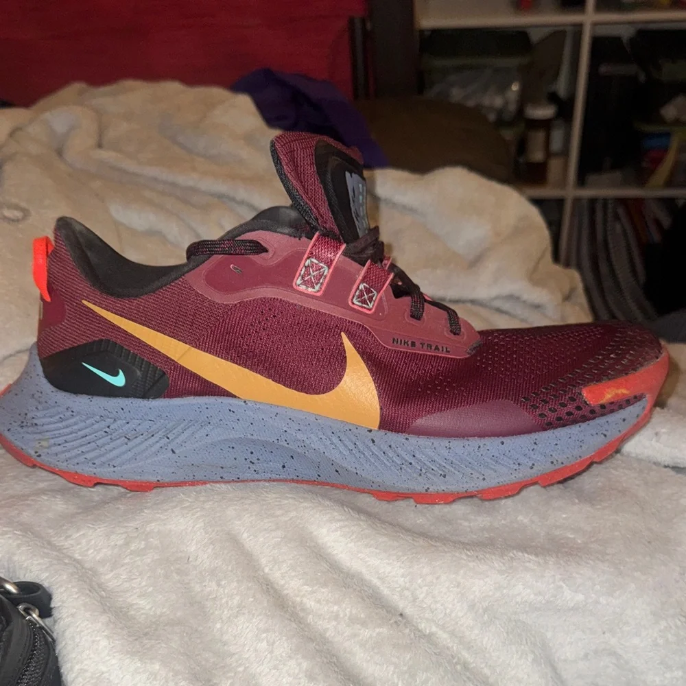 Nike Pegasus trail shoes. Size 12. Maroon, yellow, and orange. - Picture 1 of 5